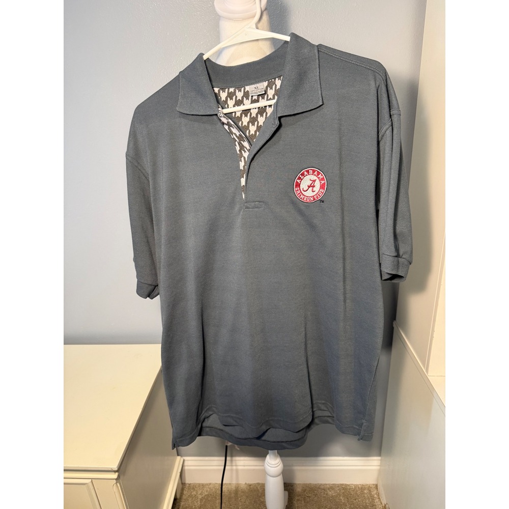 Alabama Crimson Tide Mens XL Polo Shirt Grey Houndstooth Trim College World RTR